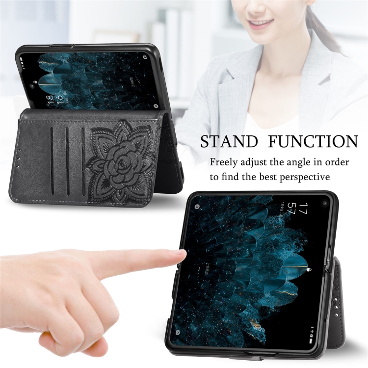 For OPPO Find N Butterfly Love Flower Embossed  Leather Case(Black) - 4