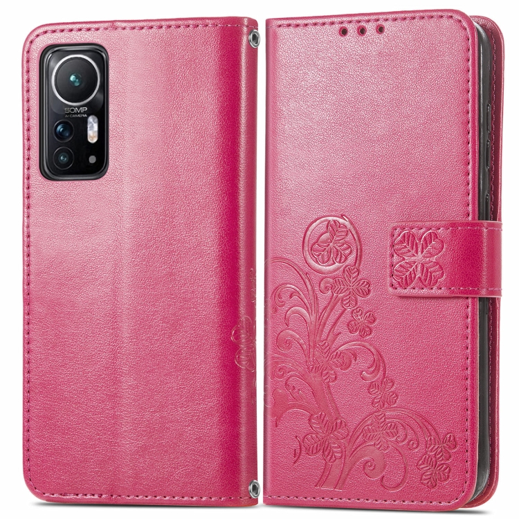 For Xiaomi 12 Four-leaf Clasp Embossed Leather Phone Case(Magenta) - 1