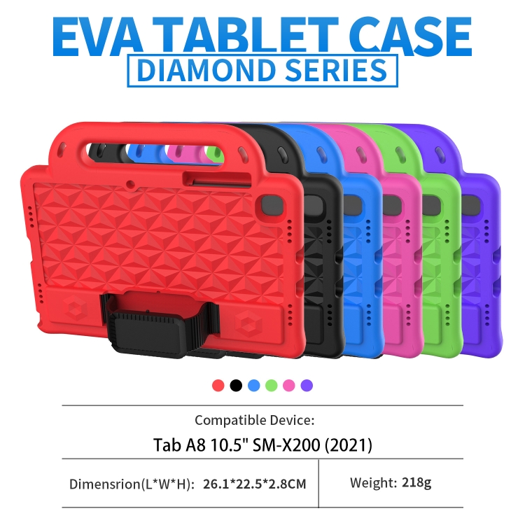 For Galaxy Tab A8 10.5(2021) X200/X205 Diamond  EVA Shockproof Case with Holder & Strap(Black) - B1