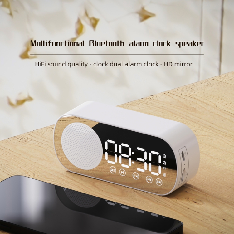 Z7 Digital Bluetooth 5.0 Speaker Multi-function Mirror Alarm Clock FM Radio(Black) - B6