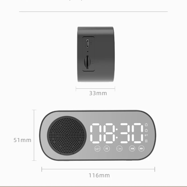 Z7 Digital Bluetooth 5.0 Speaker Multi-function Mirror Alarm Clock FM Radio(Black) - B7