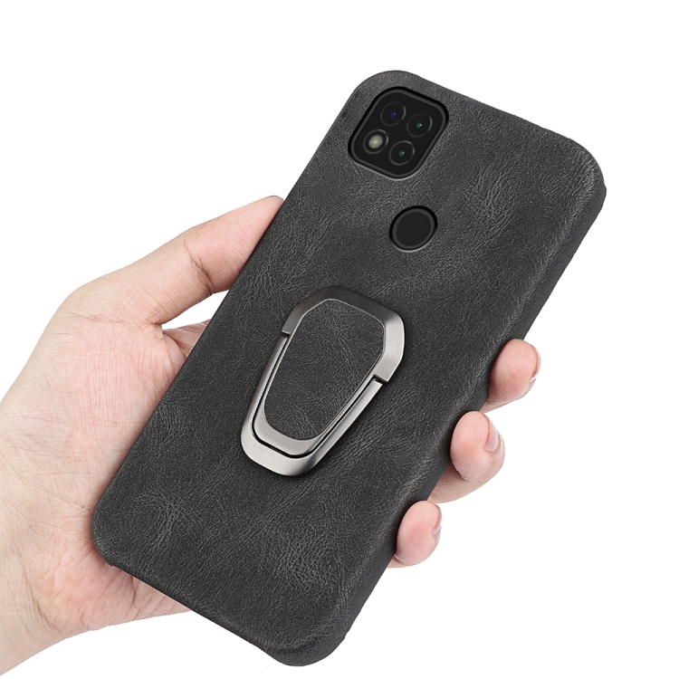 Ring Holder PU Phone Case For Xiaomi Redmi 9C / 9 Indian  / 9C NFC / Poco C3(Black) - B3