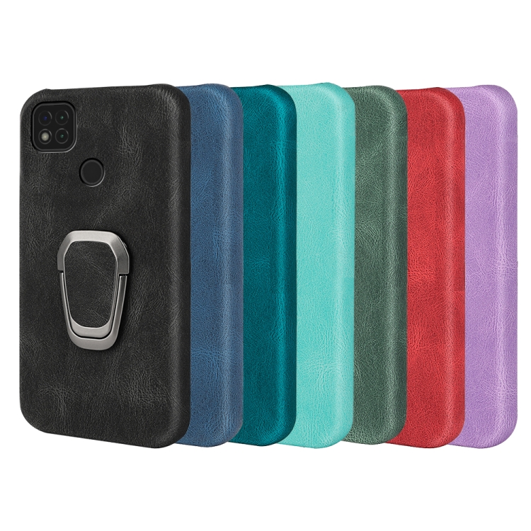 Ring Holder PU Phone Case For Xiaomi Redmi 9C / 9 Indian  / 9C NFC / Poco C3(Black) - B4