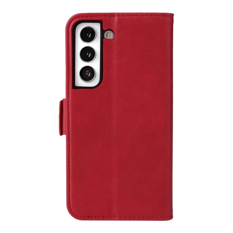 For Samsung Galaxy S22 5G Dual Buckle Card Wallet Calf Leather Phone Case(Red) For Samsung Galaxy S22 5G Dual Buckle Card Wallet Calf Leather Phone Case(Red)