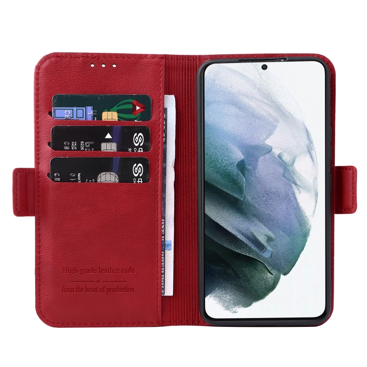 For Samsung Galaxy S22 5G Dual Buckle Card Wallet Calf Leather Phone Case(Red) For Samsung Galaxy S22 5G Dual Buckle Card Wallet Calf Leather Phone Case(Red)