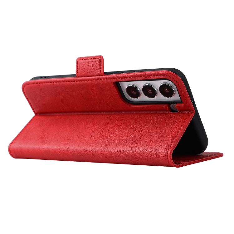 For Samsung Galaxy S22 5G Dual Buckle Card Wallet Calf Leather Phone Case(Red) For Samsung Galaxy S22 5G Dual Buckle Card Wallet Calf Leather Phone Case(Red)