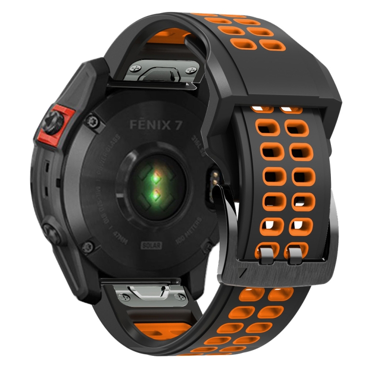 For Garmin Fenix 7X 26mm Two-Color Two-Hole Silicone Quick Release Watch  Band(Black Orange)