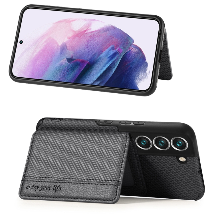 For Samsung Galaxy S22+ 5G Carbon Fiber Magnetic Card Holder TPU+PU Case(Black) For Samsung Galaxy S22+ 5G Carbon Fiber Magnetic Card Holder TPU+PU Case(Black)