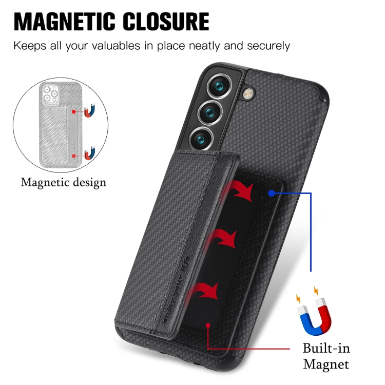 For Samsung Galaxy S22+ 5G Carbon Fiber Magnetic Card Holder TPU+PU Case(Black) For Samsung Galaxy S22+ 5G Carbon Fiber Magnetic Card Holder TPU+PU Case(Black)