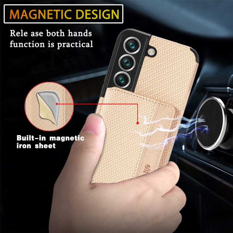 For Samsung Galaxy S22+ 5G Carbon Fiber Magnetic Card Holder TPU+PU Case(Black) For Samsung Galaxy S22+ 5G Carbon Fiber Magnetic Card Holder TPU+PU Case(Black)
