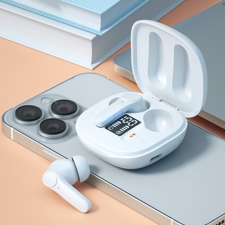 JSM-LB518 Bluetooth 5.0 TWS Noise-Cancelling Earphone with Digital Display(White)