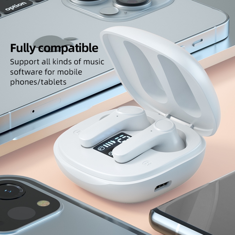 JSM-LB518 Bluetooth 5.0 TWS Noise-Cancelling Earphone with Digital Display(White)