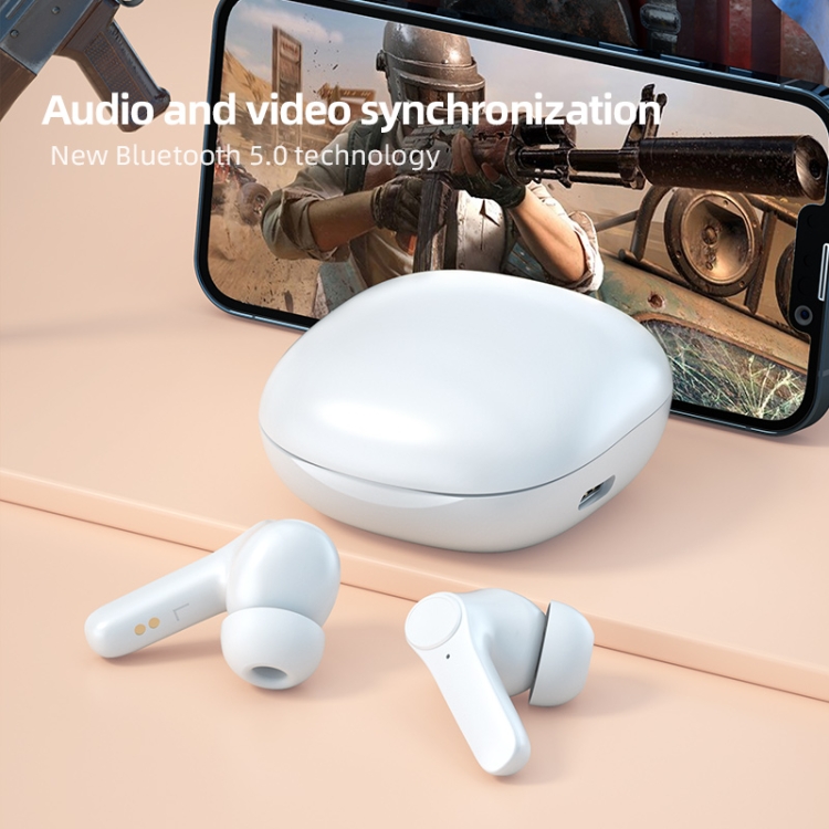 JSM-LB518 Bluetooth 5.0 TWS Noise-Cancelling Earphone with Digital Display(White)