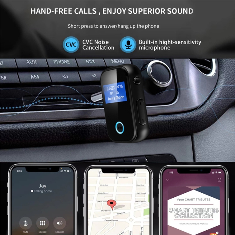 BT15S Bluetooth 5.0 Audio Receiver with Screen Support Call & Music BT15S Bluetooth 5.0 Audio Receiver with Screen Support Call & Music