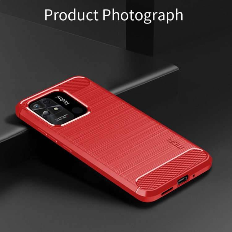 Para Xiaomi Poco M6 Pro Funda de teléfono TPU de fibra de carbono con  textura cepillada (rojo)