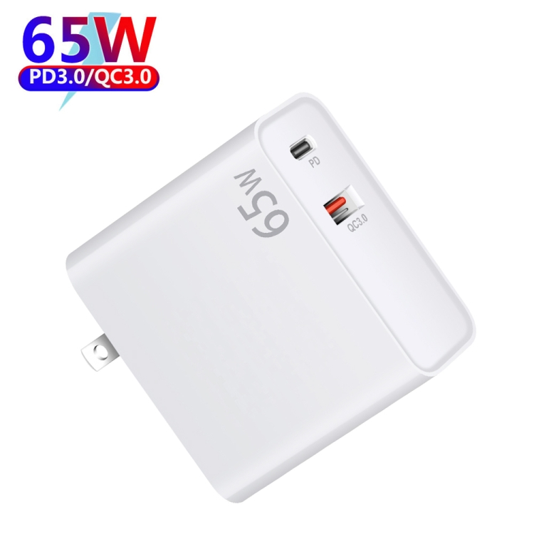 PD-65W USB-C / Type-C + QC3. 0 USB Laptop Charging Adapter + 1.8m USB-C / Type-C to MagSafe 2 / T Head Data Cable, US Plug(White)