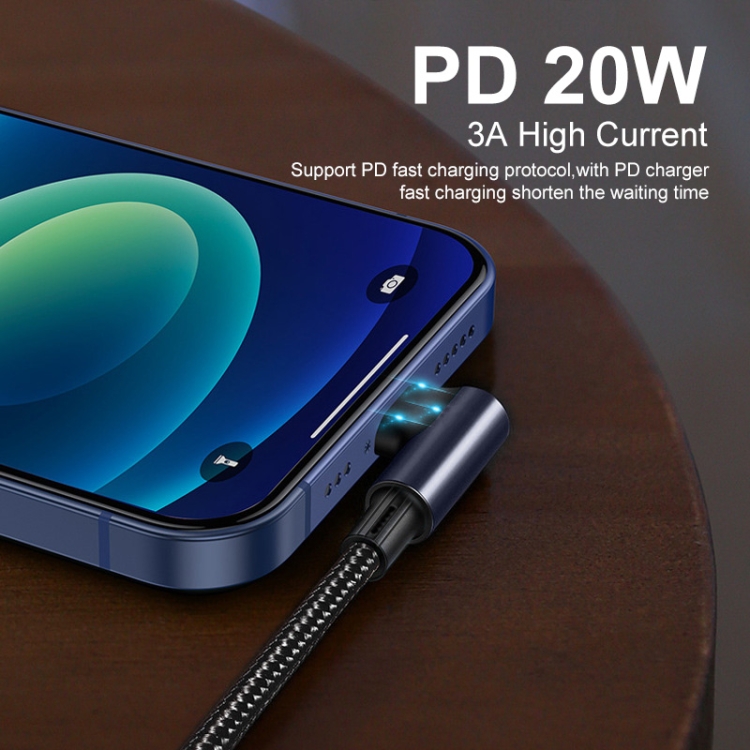 ENKAY PD 20W 3A USB-C / Type-C to 8 Pin Elbow Fast Charging Nylon Braided Data Cable, Length:2m(Black) ENKAY PD 20W 3A USB-C / Type-C to 8 Pin Elbow Fast Charging Nylon Braided Data Cable, Length:2m(Black)