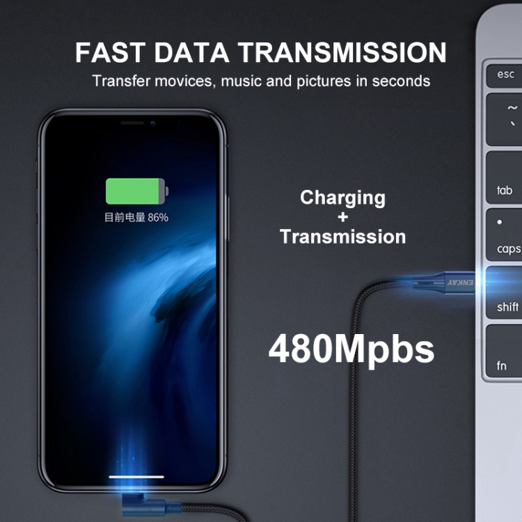 ENKAY PD 20W 3A USB-C / Type-C to 8 Pin Elbow Fast Charging Nylon Braided Data Cable, Length:2m(Black) ENKAY PD 20W 3A USB-C / Type-C to 8 Pin Elbow Fast Charging Nylon Braided Data Cable, Length:2m(Black)