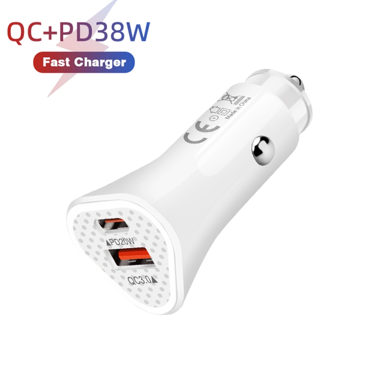TE-P23 38W PD 20W USB-C / Type-C + QC3. 0 USB Triangle Car Charger + USB to USB-C / Type-C Data Cable, Length: 1m(White) TE-P23 38W PD 20W USB-C / Type-C + QC3. 0 USB Triangle Car Charger + USB to USB-C / Type-C Data Cable, Length: 1m(White)