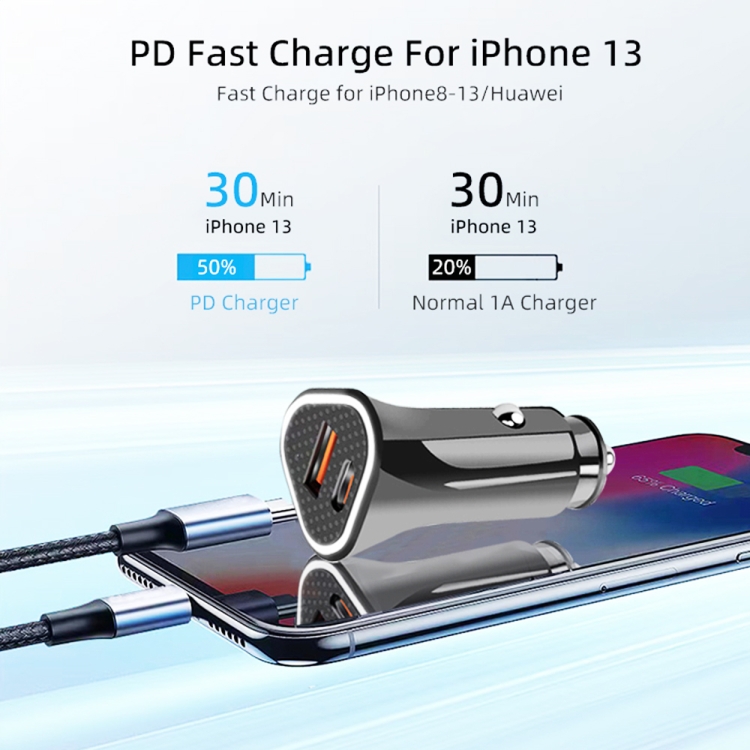 TE-P23 38W PD 20W USB-C / Type-C + QC3. 0 USB Triangle Car Charger + USB to 8 Pin Data Cable, Length: 1m(Black) TE-P23 38W PD 20W USB-C / Type-C + QC3. 0 USB Triangle Car Charger + USB to 8 Pin Data Cable, Length: 1m(Black)