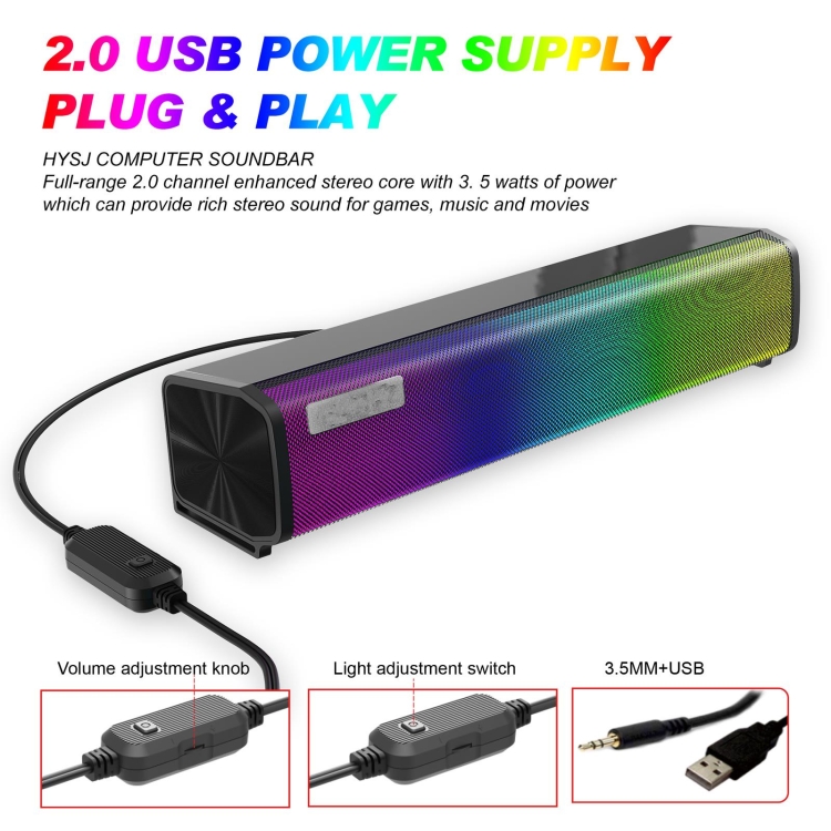 Q9 10W USB USB Sound Breat Home PC Box Surround Box Wired Computer Speaker with RGB Light - 4