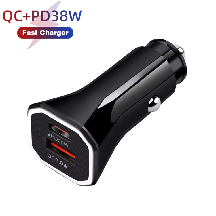 TE-P22 38W PD USB-C / Type-C + QC3. 0 USB Car Charger with 1m USB to 8 Pin Data Cable(Black) TE-P22 38W PD USB-C / Type-C + QC3. 0 USB Car Charger with 1m USB to 8 Pin Data Cable(Black)