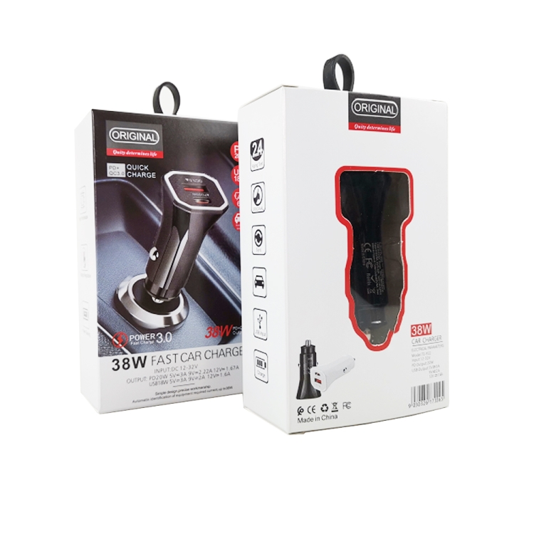 TE-P22 38W PD USB-C / Type-C + QC3. 0 USB Car Charger with 1m USB to 8 Pin Data Cable(Black) TE-P22 38W PD USB-C / Type-C + QC3. 0 USB Car Charger with 1m USB to 8 Pin Data Cable(Black)