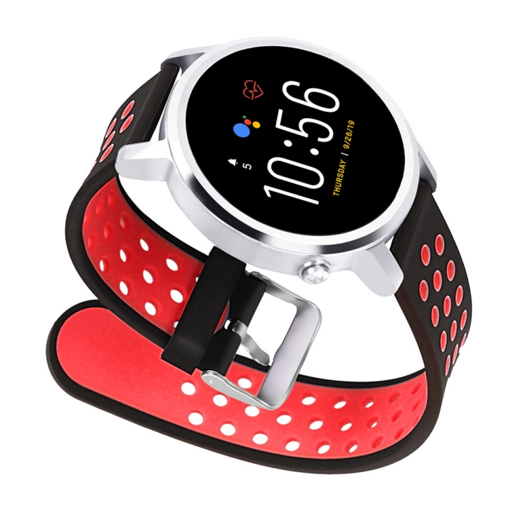 Fossil Gen 5 Carlyle/Julianna/Garrett/Carlyle HR 듀얼 컬러 실리콘 시계 밴드(블랙 레드)