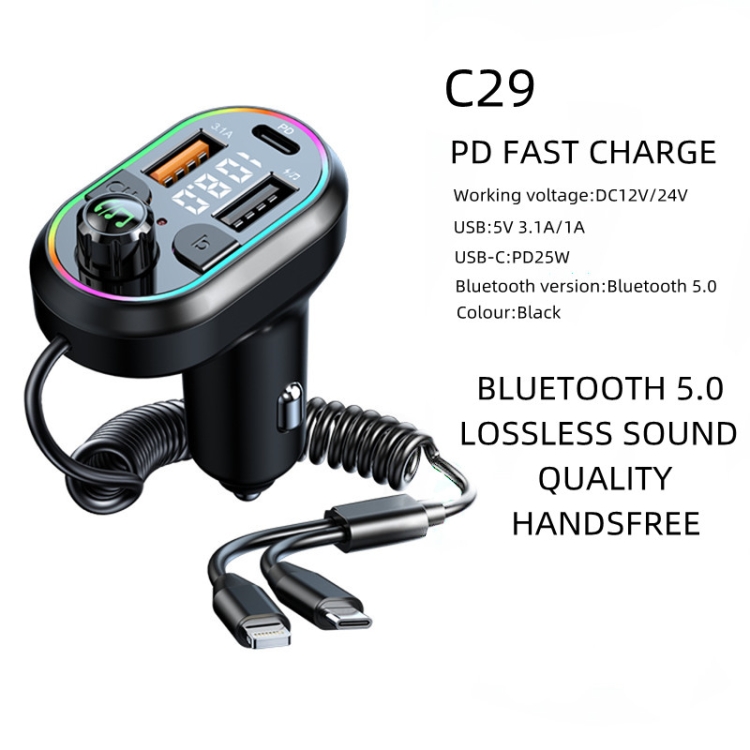 C29 Auto Bluetooth 5.0 FM Transmitter Auto MP3 Player Schnellladung U Disk  Lossless Music Player