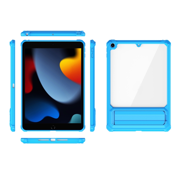 For iPad 10.2 2019 / 2020 / 2021 Transparent Acrylic PC TPU Tablet Case with Holder(Blue)