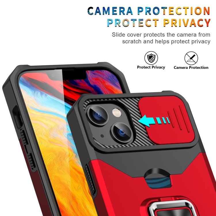 For iPhone 14 Sliding Camshield Card Slot Ring Kickstand Phone Case (Purple) For iPhone 14 Sliding Camshield Card Slot Ring Kickstand Phone Case (Purple)