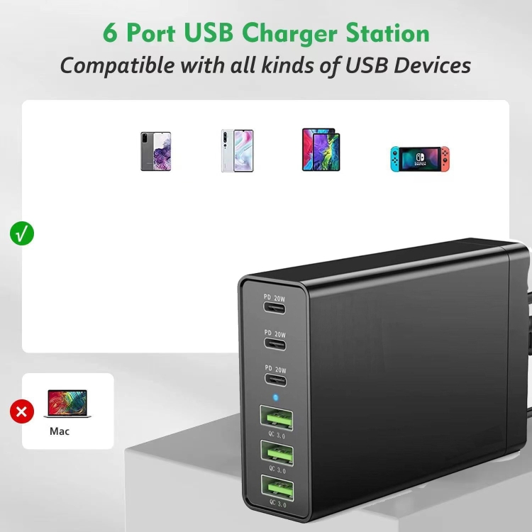 zetx-96W01A 96W PD20W x 3 + QC3.0 USB x 3 Multifunction Charger for Mobile / Tablet(US Plug) zetx-96W01A 96W PD20W x 3 + QC3.0 USB x 3 Multifunction Charger for Mobile / Tablet(US Plug)