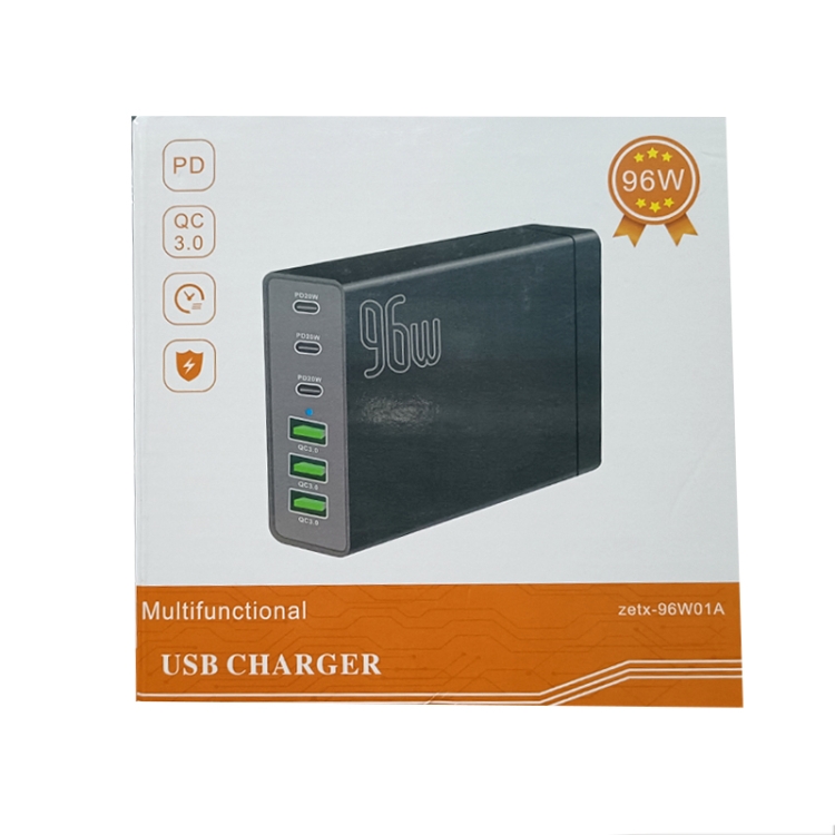 zetx-96W01A 96W PD20W x 3 + QC3.0 USB x 3 Multifunction Charger for Mobile / Tablet(US Plug) zetx-96W01A 96W PD20W x 3 + QC3.0 USB x 3 Multifunction Charger for Mobile / Tablet(US Plug)