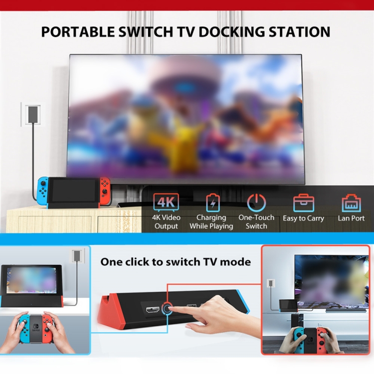 TV Dock Station for Nintendo Switch/Switch OLED, Portable TV Docking  Station with 1000Mbs LAN Port/4K HDMI Adapter/Type C Port/USB Port  Replacement