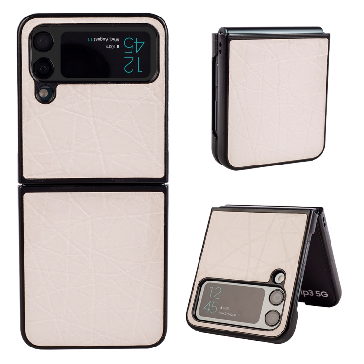 For Samsung Galaxy Z Flip4 Crazy Horse Texture Leather Phone Case(White) For Samsung Galaxy Z Flip4 Crazy Horse Texture Leather Phone Case(White)