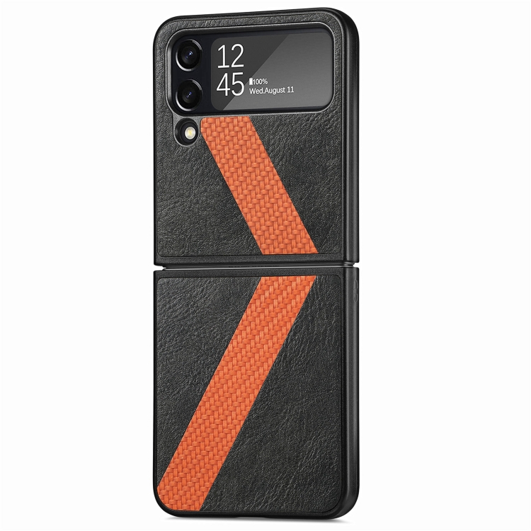For Samsung Galaxy Z Filp4 L-Shaped Fiber Stitching Folding Phone Case(Black) For Samsung Galaxy Z Filp4 L-Shaped Fiber Stitching Folding Phone Case(Black)
