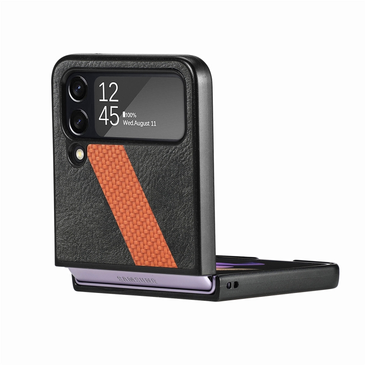 For Samsung Galaxy Z Filp4 L-Shaped Fiber Stitching Folding Phone Case(Black) For Samsung Galaxy Z Filp4 L-Shaped Fiber Stitching Folding Phone Case(Black)
