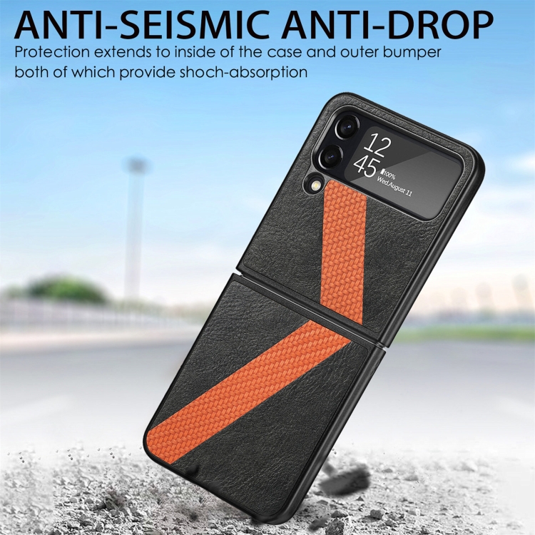 For Samsung Galaxy Z Filp4 L-Shaped Fiber Stitching Folding Phone Case(Black) For Samsung Galaxy Z Filp4 L-Shaped Fiber Stitching Folding Phone Case(Black)