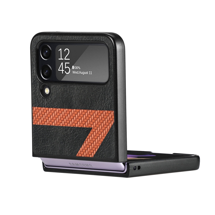 Z Shape Fiber Stitching Folding Phone Case For Samsung Galaxy Z Flip4(Black) Z Shape Fiber Stitching Folding Phone Case For Samsung Galaxy Z Flip4(Black)