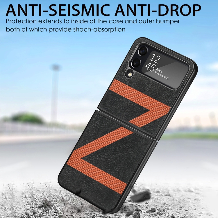 Z Shape Fiber Stitching Folding Phone Case For Samsung Galaxy Z Flip4(Black) Z Shape Fiber Stitching Folding Phone Case For Samsung Galaxy Z Flip4(Black)