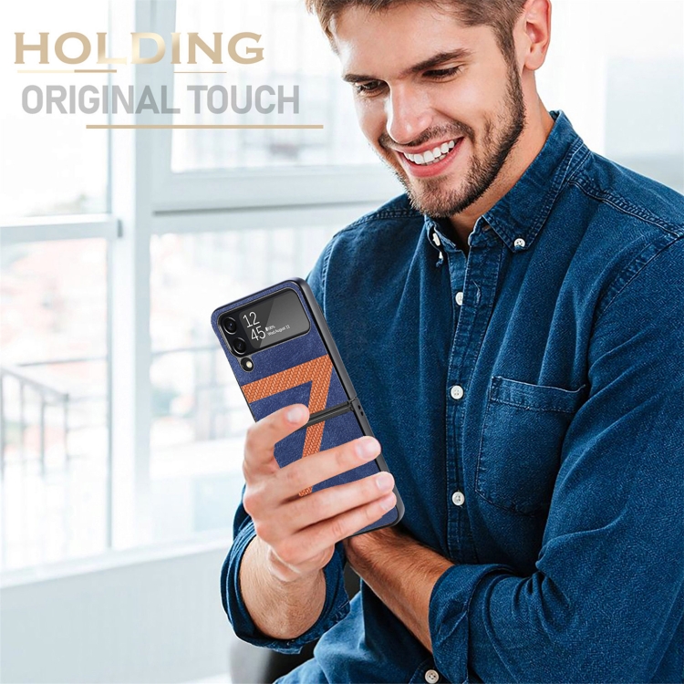 Z Shape Fiber Stitching Folding Phone Case For Samsung Galaxy Z Flip4(Black) Z Shape Fiber Stitching Folding Phone Case For Samsung Galaxy Z Flip4(Black)