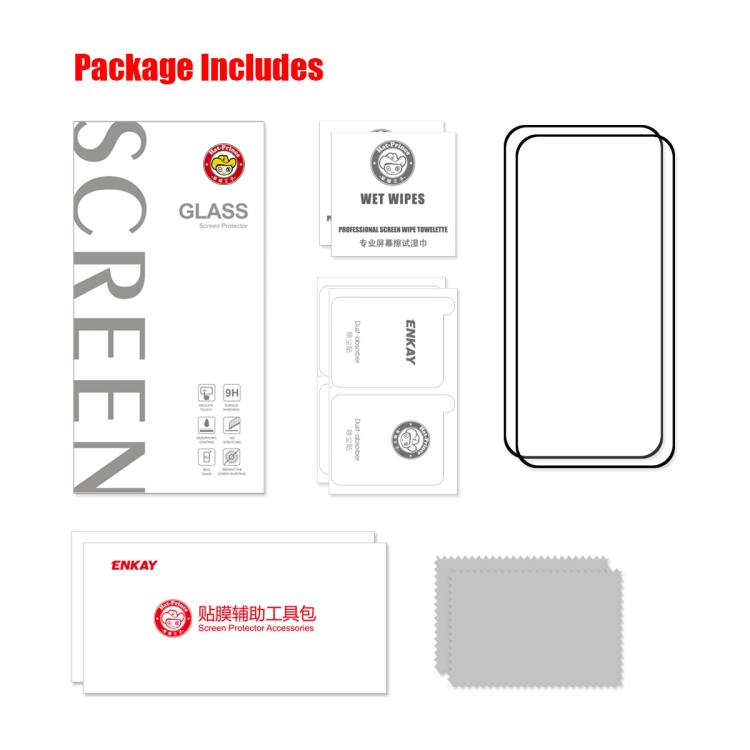 For iPhone 14 Pro Max 2pcs ENKAY Full Glue 0.26mm 9H 2.5D Tempered Glass Full Film