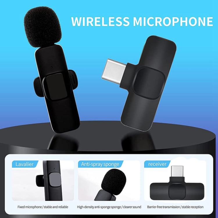 K9 Wireless Clip-on Auto-Sync Noise Cancelling Live Mini Microphone avec  récepteur 8 broches