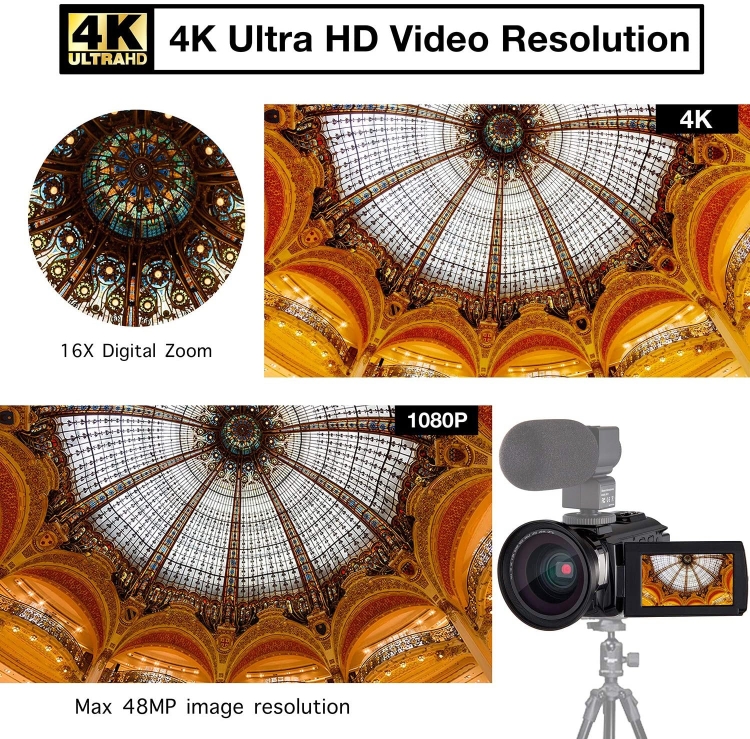 Caméra 4k 48mp HD Appareil photo numérique Vidéo écran tactile +