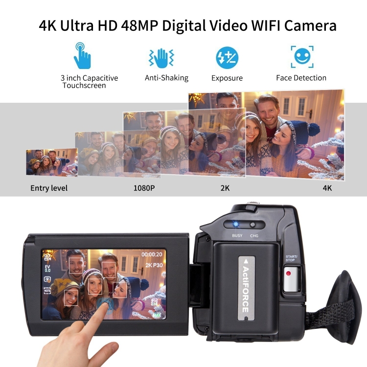 Caméra Vidéo 4K Caméscope 48MP UHD WiFi IR Vision Nocturne pour