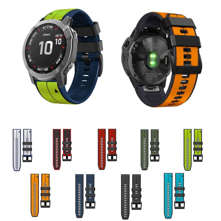 Pour Garmin Fenix 7X 26mm Silicone Sports Bracelet de montre bicolore  (Amygreen + Black)