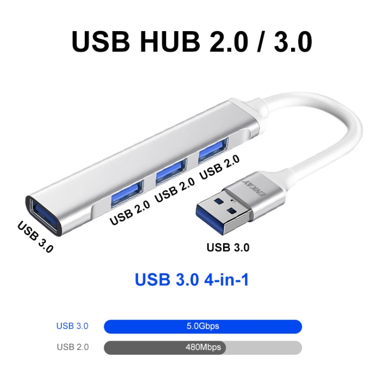 ENKAY Hat-Prince ENK-AT114 4 puertos USB 3.0 Splitter Multi-Ports Expansion HUB Extender Connector Adapter, Interfaz: USB 3.0 - 1
