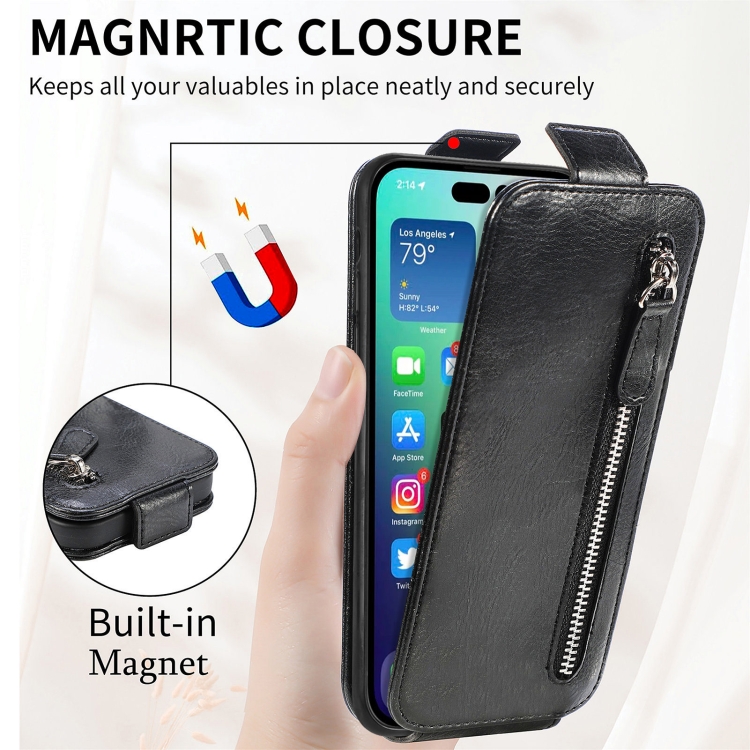 For iPhone 14 Zipper Wallet Vertical Flip Leather Phone Case(Black) For iPhone 14 Zipper Wallet Vertical Flip Leather Phone Case(Black)