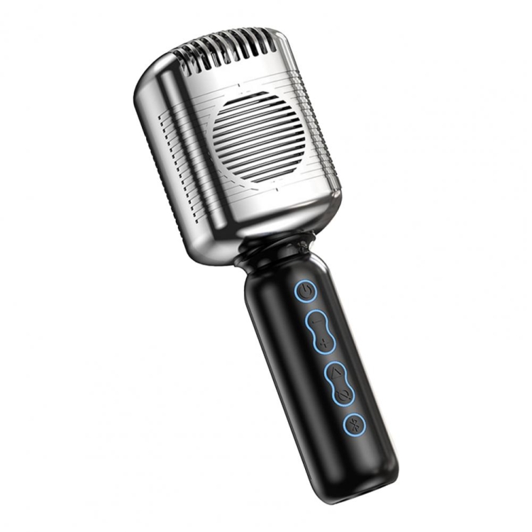 Micrófono inalámbrico KM600 TWS, reducción de ruido de mano, reproductor de música con micrófono condensador compatible con Bluetooth inteligente para cantar (plateado) - 1