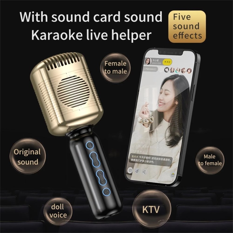 Micrófono inalámbrico KM600 TWS, reducción de ruido de mano, reproductor de música con micrófono condensador compatible con Bluetooth inteligente para cantar (plateado) - B4